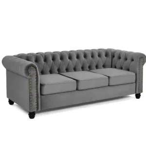TGC Chester Grey Velvet Fabric 3 Seater Sofa