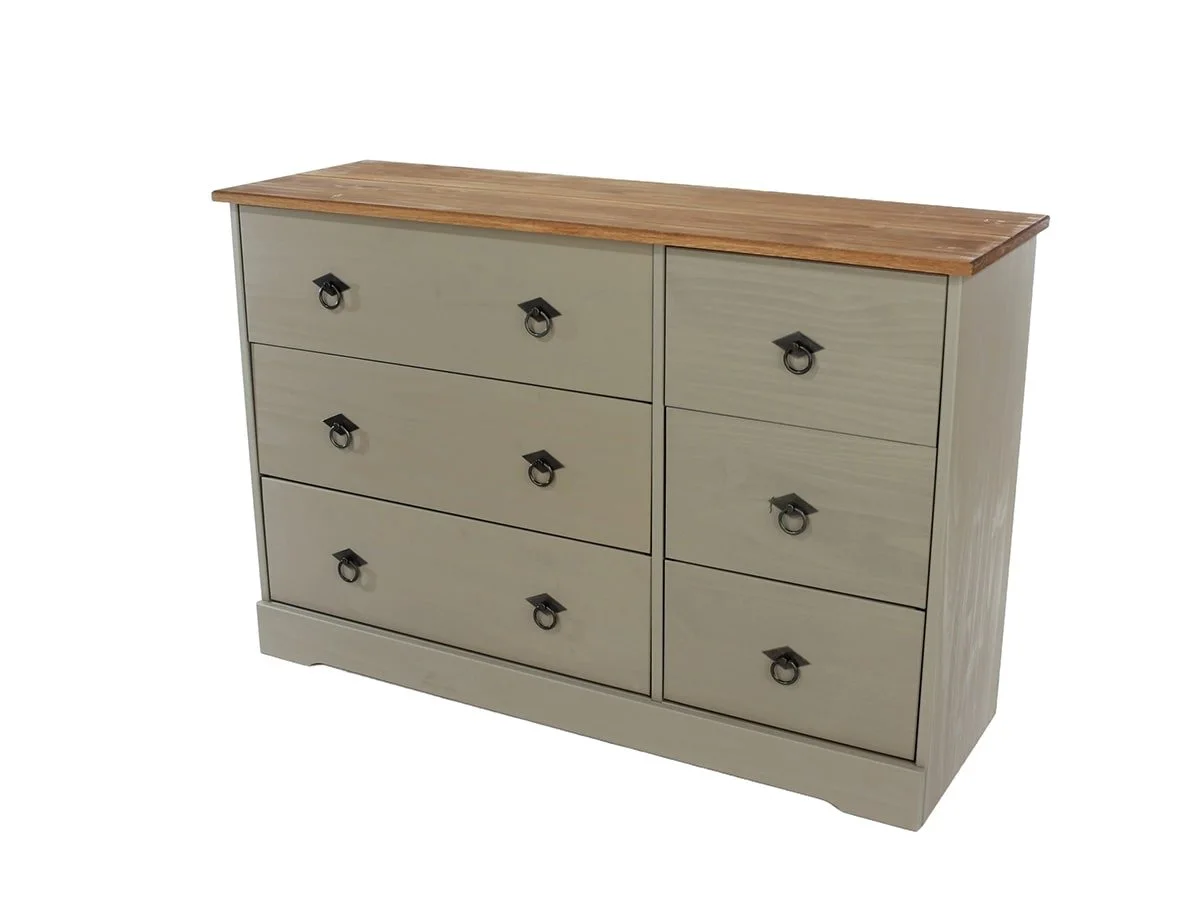 Core Corona Compact Grey and Waxed Pine 3+3 Drawer Wide Chest of Drawers - Image 4