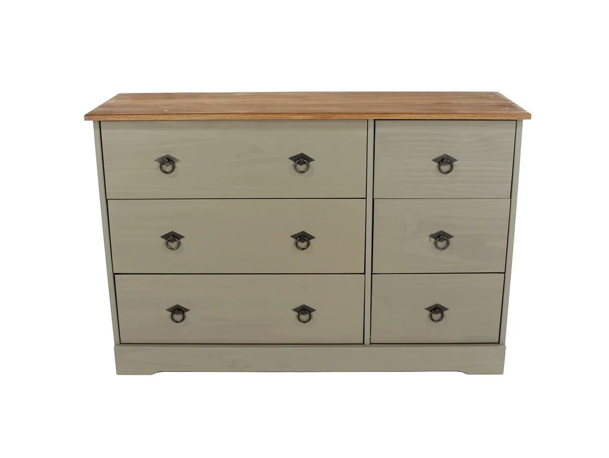 Core Corona Compact Grey and Waxed Pine 3+3 Drawer Wide Chest of Drawers - Image 3