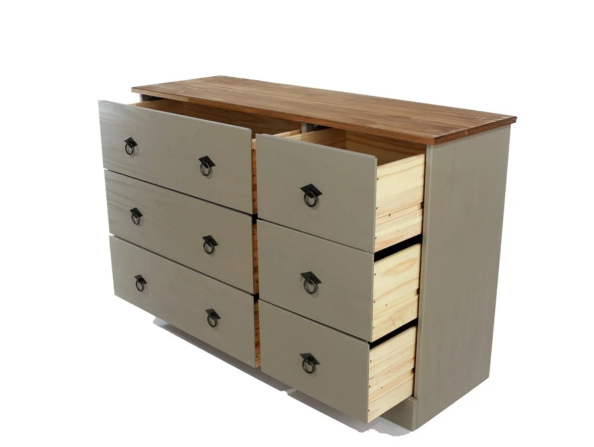 Core Corona Compact Grey and Waxed Pine 3+3 Drawer Wide Chest of Drawers - Image 5
