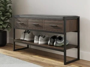 GFW Quinn Walnut Shoe Bench with Storage