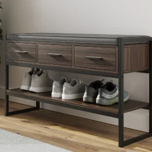 GFW Quinn Walnut Shoe Bench with Storage