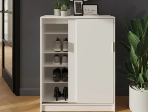 GFW Leighton White Sliding Door Shoe Cabinet