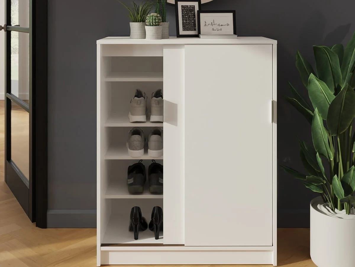 GFW Leighton White Sliding Door Shoe Cabinet