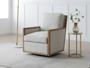 Kyoto Beatrice Cream Linen Fabric Swivel Chair