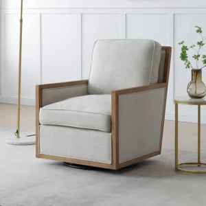 Kyoto Beatrice Cream Linen Fabric Swivel Chair