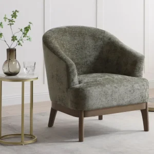 Kyoto Ella Distressed Olive Chenille Accent Chair