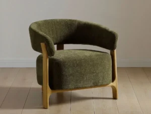 Kyoto Amos Olive Textured Chenille Fabric Accent Chair