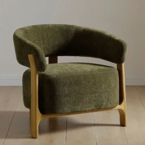 Kyoto Amos Olive Textured Chenille Fabric Accent Chair