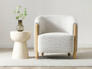 Kyoto Jules Natural Textured Woven Chenille Fabric Accent Chair