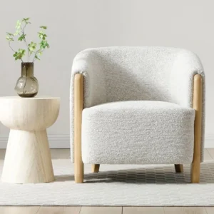 Kyoto Jules Natural Textured Woven Chenille Fabric Accent Chair