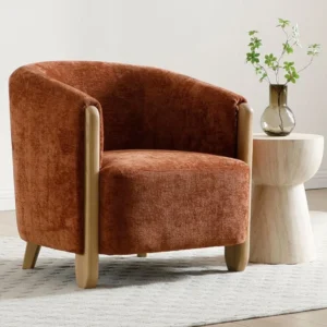 Kyoto Jules Terracotta Distressed Chenille Fabric Accent Chair