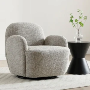 Kyoto Micky Natural Textured Boucle Fabric Swivel Chair