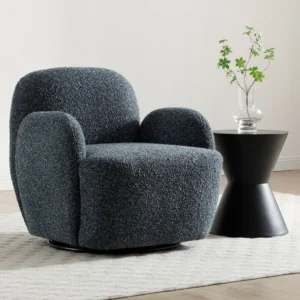 Kyoto Micky Navy Textured Boucle Fabric Swivel Chair