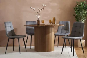 Birlea Axel Walnut Round Dining Table & 4 Chair Set