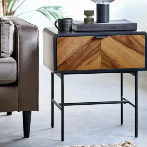 Julian Bowen Alvin Black and Oak 1 Drawer Lamp Table