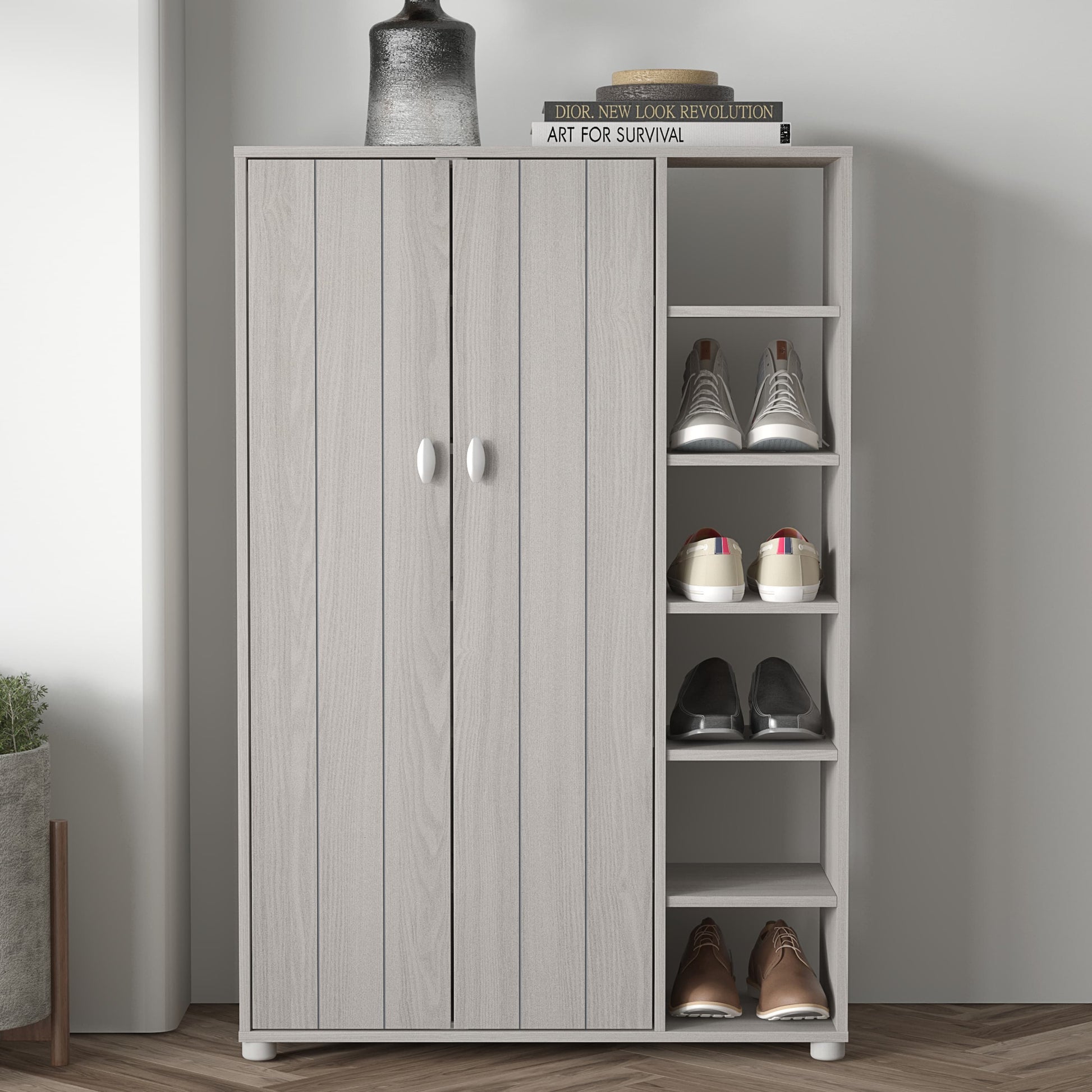 GFW Bideford Tall Shoe Cabinet - Warm Grey Oak