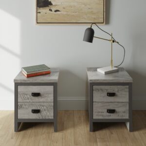 GFW Boston 2 Drawer Bedside Table Pair - Grey