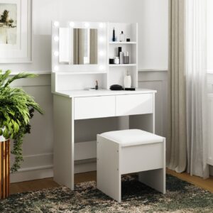 GFW Eva White 2 Drawer Dressing Table Set With LED Lighting