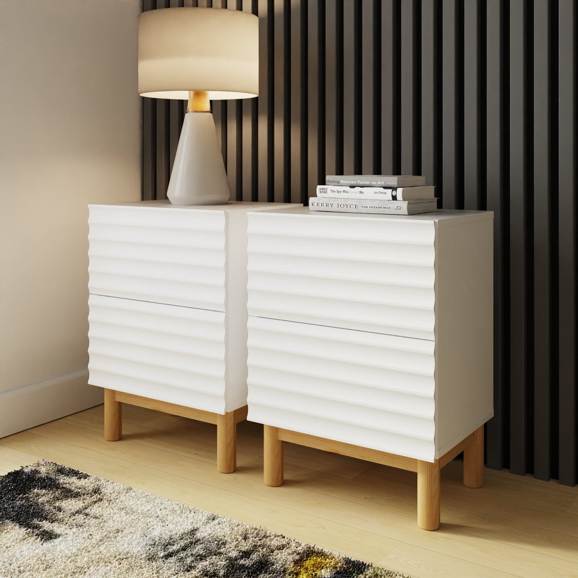 GFW Karla Ribbed 2 Drawer Bedside Table Pair