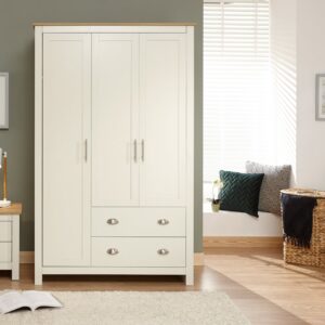 GFW Lancaster 2 Drawer 3 Door Wardrobe - Cream