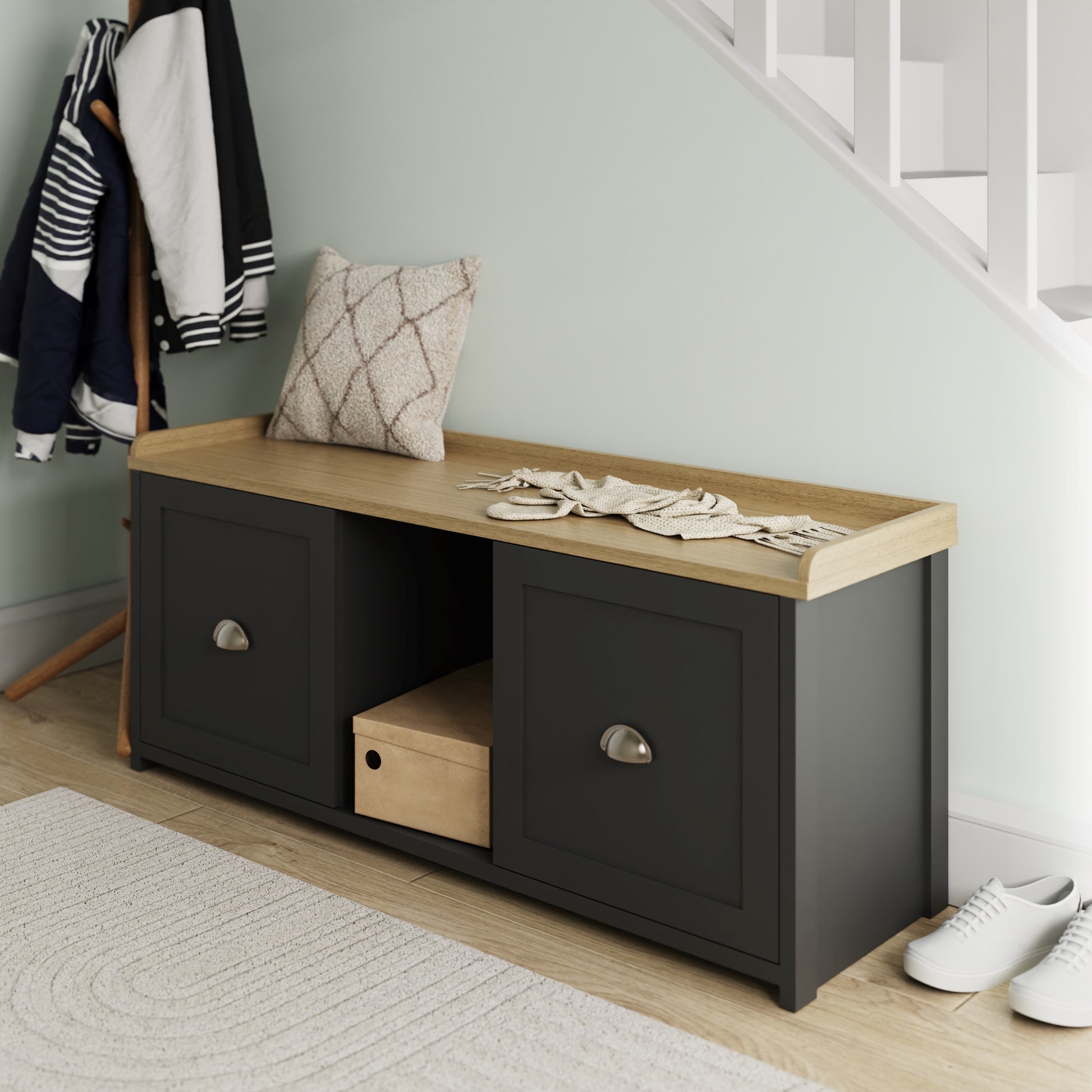 GFW Lancaster 2 Door Shoe Bench - Black