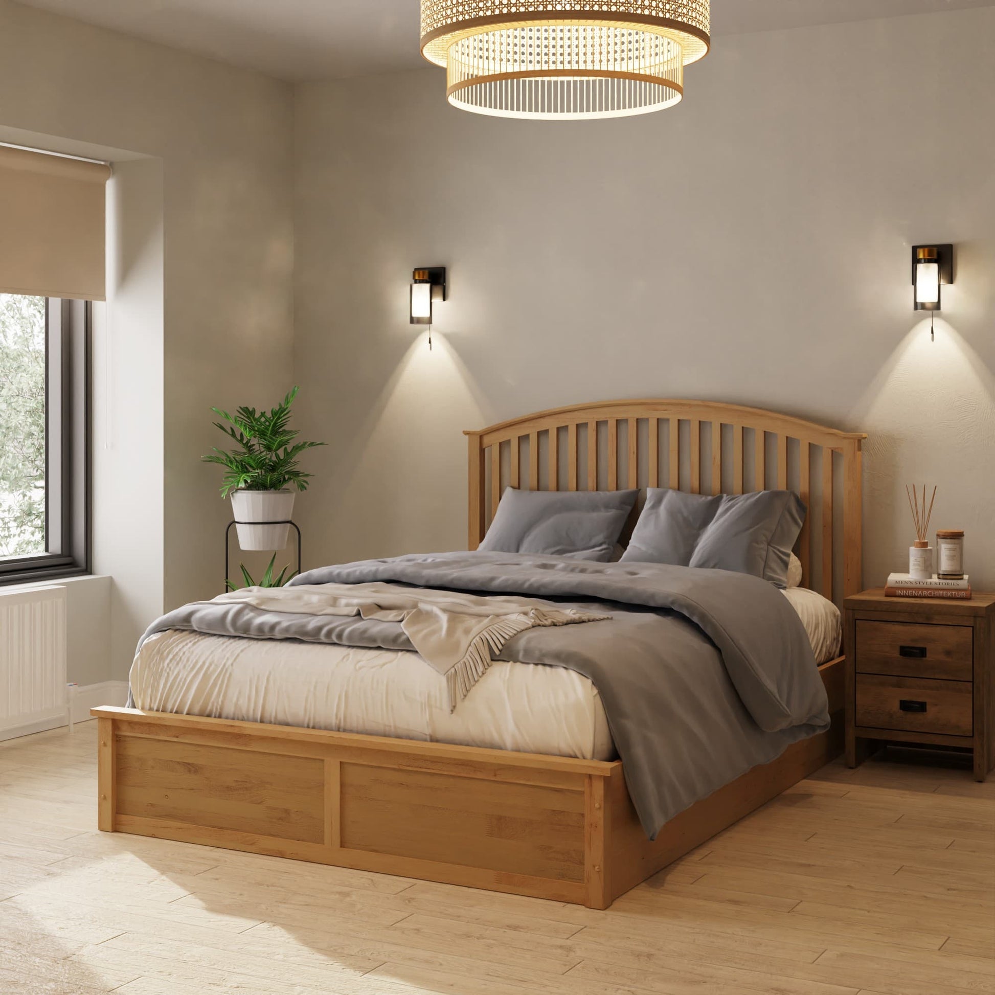 Madrid End Opening Wooden Ottoman Bed Frame - Oak