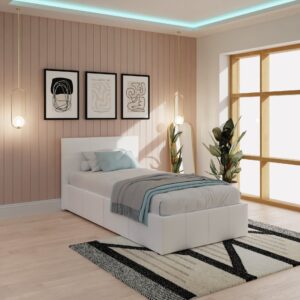 GFW Side Lift Faux Leather Ottoman Bed Frame - White