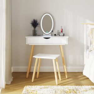 GFW Signy White 1 Drawer Dressing Table Set With LED Lighting