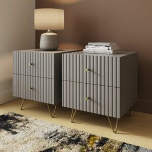 GFW Thalia Ribbed 2 Drawer Bedside Table Pair - Grey