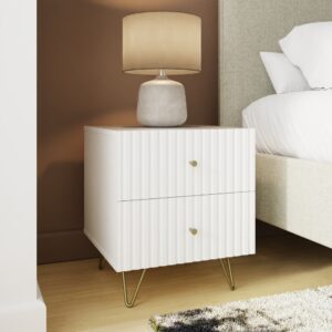 GFW Thalia Ribbed 2 Drawer Bedside Table - White
