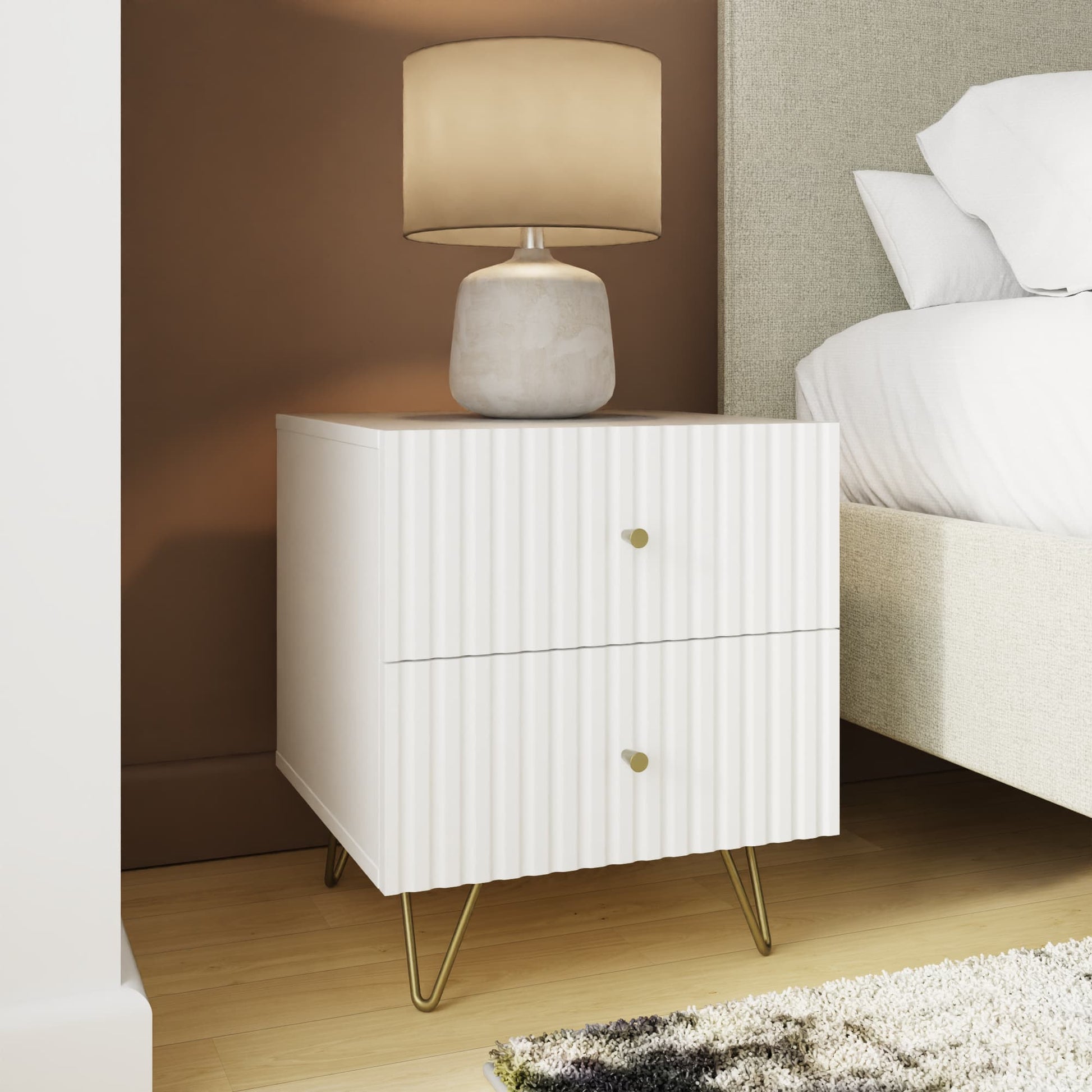 GFW Thalia Ribbed 2 Drawer Bedside Table - White