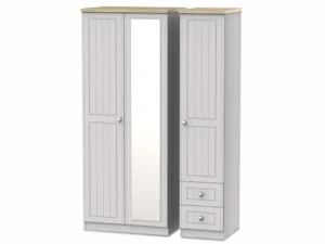 Welcome Vienna 3 Door 2 Drawer Mirrored Triple Wardrobe (Assembled)