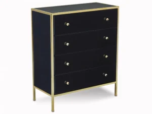 Birlea Fenwick Black Glass and Gold 4 Drawer Chest of Drawers (Assembled)
