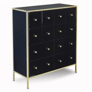 Birlea Fenwick Black Glass and Gold Merchant 12 Drawer Chest of Drawers (Assembled)