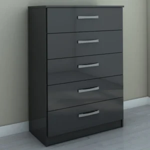 Birlea Lynx Black High Gloss 5 Drawer Chest of Drawers