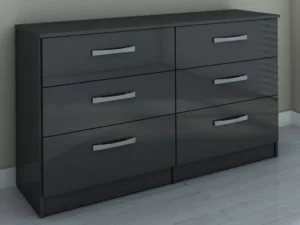 Birlea Lynx Black High Gloss 6 Drawer Chest of Drawers