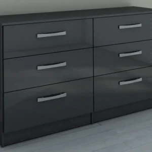 Birlea Lynx Black High Gloss 6 Drawer Chest of Drawers