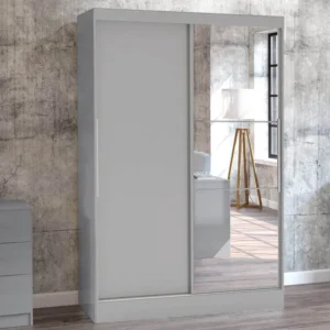 Birlea Lynx Grey High Gloss Sliding Door Mirrored Large Double Wardrobe