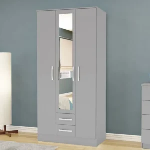 Birlea Lynx Grey High Gloss 3 Door 2 Drawer Mirrored Triple Wardrobe