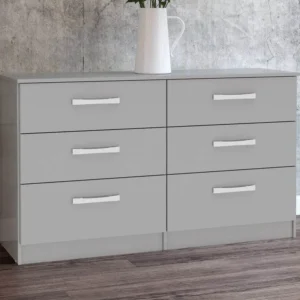 Birlea Lynx Grey High Gloss 6 Drawer Chest of Drawers