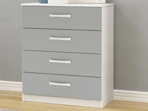 Birlea Lynx Grey High Gloss and White 4 Drawer Chest of Drawers