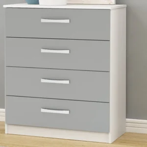 Birlea Lynx Grey High Gloss and White 4 Drawer Chest of Drawers