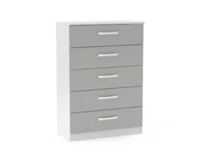 Birlea Lynx Grey High Gloss and White 5 Drawer Chest of Drawers