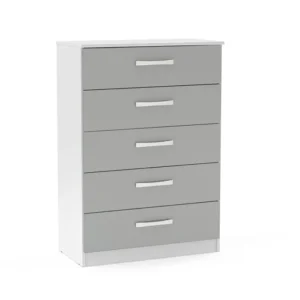 Birlea Lynx Grey High Gloss and White 5 Drawer Chest of Drawers