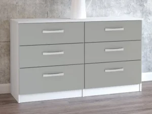 Birlea Lynx Grey High Gloss and White 6 Drawer Chest of Drawers