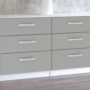 Birlea Lynx Grey High Gloss and White 6 Drawer Chest of Drawers