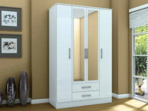 Birlea Lynx White 4 Door 2 Drawer Mirrored Large Wardrobe