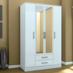 Birlea Lynx White 4 Door 2 Drawer Mirrored Large Wardrobe