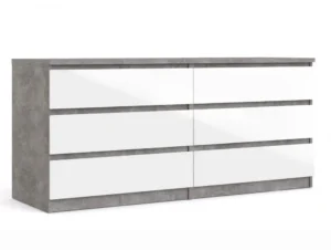 Furniture To Go Naia Grey and White High Gloss 3+3 Drawer Wide Chest of Drawers